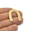 Brass Geometric Charm, 12 Raw Brass Textured U Shaped Pendants With 4 Holes, Charms, Findings (35x27x0.50mm) D0577