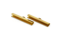Ribbon End Claps, 20 Raw Brass Ribbon Crimp Ends With 1 Loop, Jewelry Findings (36mm) D0454