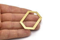 Hexagon Choker Charm, 6 Raw Brass Hexagon Charms, Pendants (54x32x0.80mm) D0396
