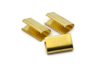 Brass Ribbon Crimp, 20 Raw Brass Ribbon Crimp Ends Without Loop, Findings (16x9.5mm)  Brs 16905  D0461
