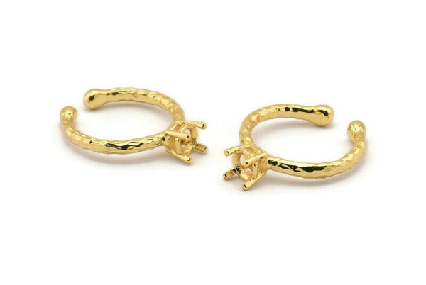 Adjustable Ring Settings, 2 Gold Lacquer Plated Brass 4 Claw Ring Blanks - Pad Size 5mm N0319