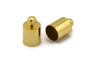 Gold Barrel End, 10 Gold Plated Brass Barrel End With 1 Loop, Leather Cord Ends (6x10mm) Bs-1647 Q0213