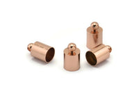 Rose Gold  Barrel End With Loop - 15 Rose Gold Plated Barrel End With Loop (6x10mm) Leather Cord Ends Bs-1647 Q0213