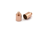 Rose Gold  Barrel End With Loop - 15 Rose Gold Plated Barrel End With Loop (6x10mm) Leather Cord Ends Bs-1647 Q0213