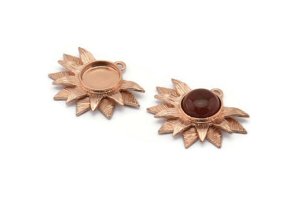 Rose Gold Sunflower Charm, 2 Rose Gold Plated Brass Flower Charm Earrings With 1 Loop, Pendants (21x30mm) N0742 Q0809