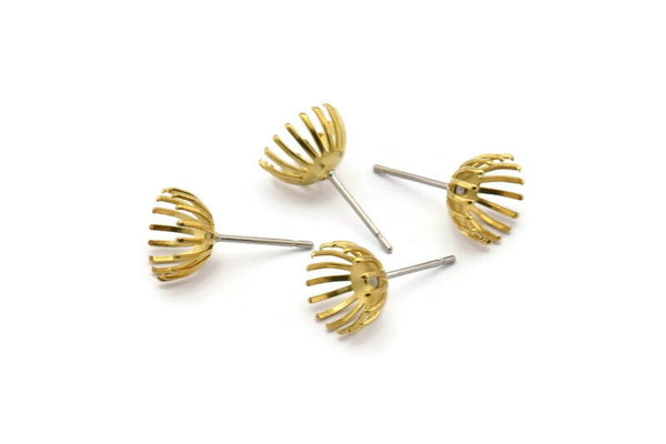 Earring Post Stud, 50 -  316L Stainless Steel Earring Posts With Raw Brass 8mm Flat Pad For 8mm Bead, Ear Studs BS 2129
