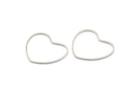Silver Heart Connectors, 24 Silver Tone Heart Ring Connectors  (24x1x0.80mm) BS 2107