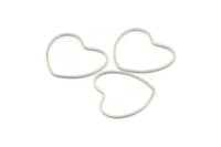 Silver Heart Connectors, 24 Silver Tone Heart Ring Connectors  (24x1x0.80mm) BS 2107