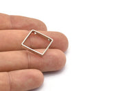 Silver Square Charm, 12 Silver Tone Square Ring Charms With 2 Holes (18x3x0.8mm) BS 2111