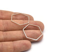 Silver Hexagon Charm, 24 Silver Tone Hexagon Shaped Ring Charms (25x0.8mm) BS 2153