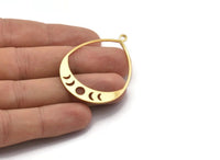 Gold Drop Charm, 2 Gold Plated Brass Moon Phases Charms With 1 Loop, Pendants (49x36x0.80mm) M1007 Q1048