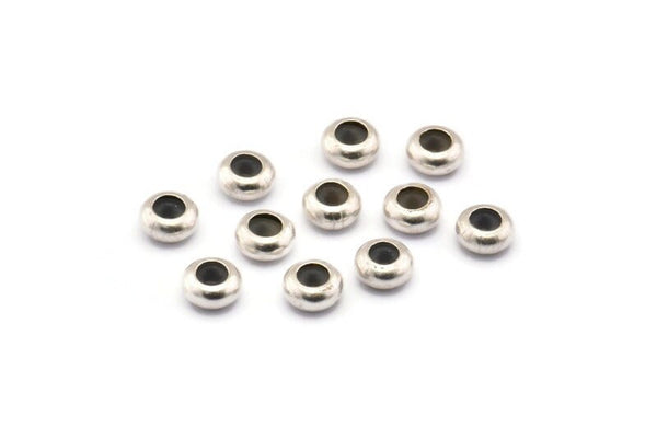 Silver Bead Keeper, 24 Antique Silver Plated Brass Bead Keeper, Silicone And Brass, Rondelle (6x3mm) Y067 H0098