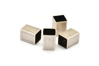 Geometric Tube Bead, 12 Huge Antique Silver Plated Brass Square Tube Beads (14x20mm) H0116