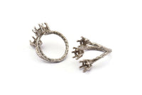 Adjustable Ring Settings - 2 Antique Silver Plated Brass 6 Claw Ring Blanks - Pad Size 6mm N0324 H0124
