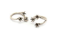 Adjustable Ring Settings - 2 Antique Silver Plated Brass 6 Claw Ring Blanks - Pad Size 5mm N0322 H0122