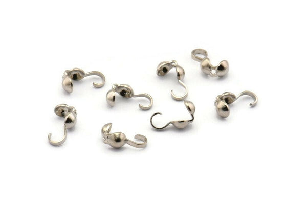 Silver Brass End Clasp, 50 Silver Brass Cord End Clasps With Loop, Findings (13x4mm) H0045