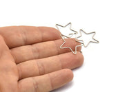 Antique Silver Star Charm, 24 Antique Silver Plated Brass Open Star Charms (24x0.8x0.6mm) BS 1078 H0136