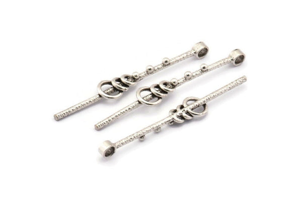 Brass Twisted Bar Pendant, 2 Antique Silver Plated Brass Textured Pendant with 1 Loop (55x2.2mm) N0362 H0048