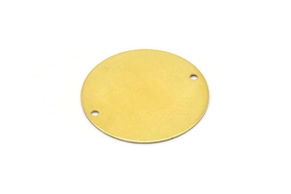 Raw Brass Round Tag, 10 Huge Raw Brass Round Tag Connectors (25mm) Brs A0258
