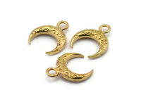 Brass Moon Charm, 12 Raw Brass Textured Horn Charms, Pendant, Jewelry Finding (12x3.50x3mm) N0303