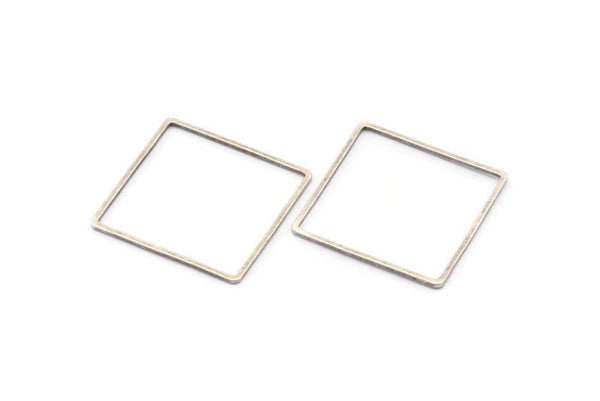 Silver Square Charm, 12 Antique Silver Plated Brass Square Connectors (25mm) Bs-1122 H0234