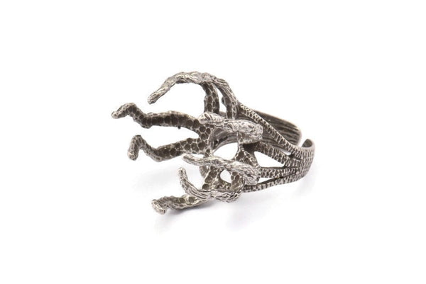 Claw Ring Settings - Antique Silver Plated Brass 8 Claw Ring Blanks For Natural Stones V135 H1326
