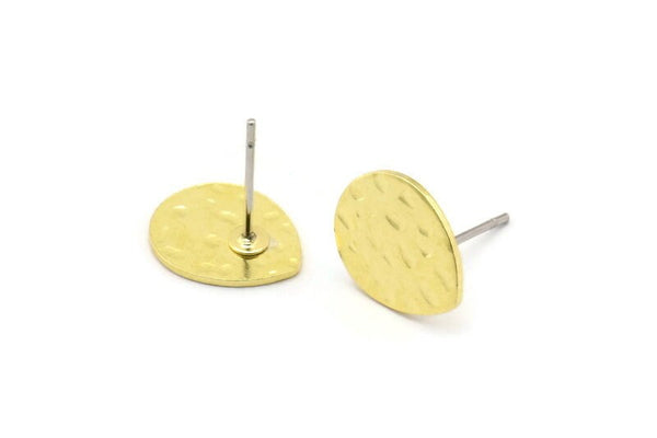 Brass Drop Earring, 6 Hammered Raw Brass Drop Stud Earrings (12x0.70mm) M01477 A2413