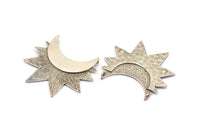 Ay ve Güneş, 1 Antik Gümüş Kaplama Hilal ve Yarı Güneş Etnik Kolye, 2 Halka, Bulgular, Tılsımlar (36,5x41x0,9 mm) U133 H377