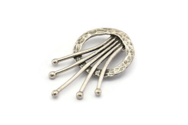 Silver Rosette Pendant, 1 Antique Silver Plated Brass Rosette Pendants With 2 Loops, Findings, Charms (38x23.5mm) U119 H0384