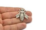 Huge Bee Pendant, 1 Antique Silver Plated Brass Bee Charm Pendant (41x34mm) N0350 H0401