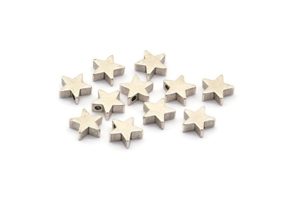 Antique Silver Star Charm, 12 Antique Silver Plated Brass Star Spacer Beads With 1 Hole, Spacer Charms, Star Charms (8x2.6mm) D0126 H0413