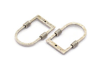 D Shape Rings, 2 Antique Silver Plated Brass Hammered D Shape Connectors With 1 Hole, Rings  (29x19x1.3mm) BS 1876 H0420