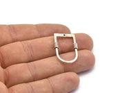 D Shape Rings, 2 Antique Silver Plated Brass Hammered D Shape Connectors With 1 Hole, Rings  (29x19x1.3mm) BS 1876 H0420