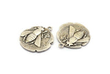 Antique Silver Coin Pendant, 2 Antique Silver Plated Brass Coin Pendants With 1 Loop, Earring Findings, Charms (26x2.4mm) U021 H0424