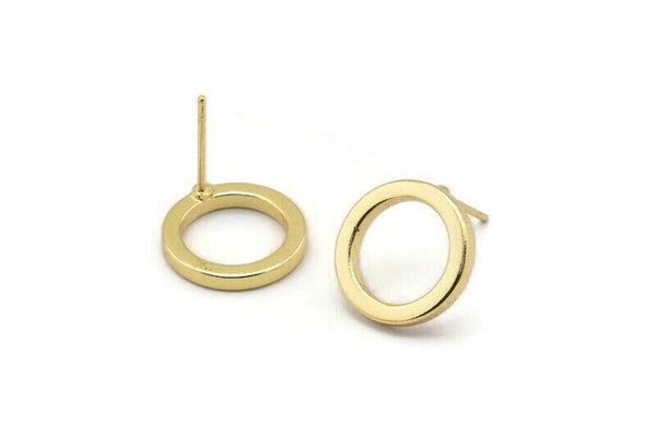 Gold Circle Earrings, 4 Gold Plated Brass Circle Stud Earrings (14x2x2mm) Bs 1346 A1766
