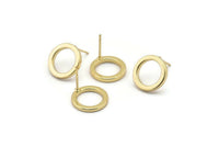 Gold Circle Earrings, 4 Gold Plated Brass Circle Stud Earrings (14x2x2mm) Bs 1346 A1766