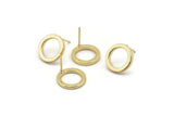 Gold Circle Earrings, 4 Gold Plated Brass Circle Stud Earrings (14x2x2mm) Bs 1346 A1766