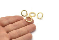 Gold Circle Earrings, 4 Gold Plated Brass Circle Stud Earrings (14x2x2mm) Bs 1346 A1766