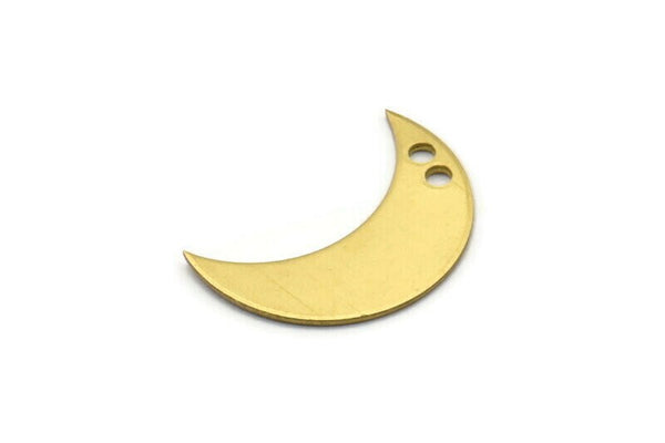 Brass Moon Charm, 10 Raw Brass Moons with 2 Holes, (25x9x0.80mm) Moon3