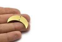 Crescent Moon Pendant, 10 Raw Brass Moons Pendants With 2 Holes (35x12x0.80mm) Moon20