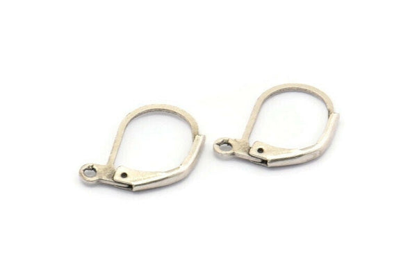 Antique Silver Earring Clasp, 25 Antique Silver Plated Brass Earring Clasps With 1 Loop (13x10mm) BS 2300 H0473
