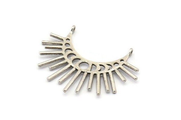 Moon Phases Pendant, 2 Antique Silver Plated Brass Crescent Pendants With 2 Loops, Earring Findings (39x18x1mm) N0950 H0461