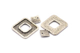 Antique Silver Square Pendant, 2 Antique Silver Plated Brass Hammered Square Pendants With 1 Hole, Findings (36x24.5x1.7mm) U140 H0435