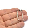 Antique Silver Rectangle Pendant, 2 Antique Silver Plated Brass Hammered Rectangle Pendants with 2 Loops (39.5x16x1.3mm) BS 1868 H0428