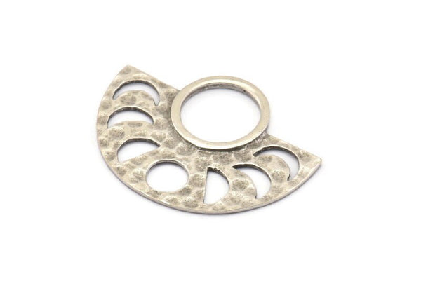Moon Phases Pendant, 2 Antique Silver Plated Brass Semi Circle Pendants, Earring Findings (39x30x1.5x1mm) U091 H0436
