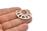 Moon Phases Pendant, 2 Antique Silver Plated Brass Semi Circle Pendants, Earring Findings (39x30x1.5x1mm) U091 H0436