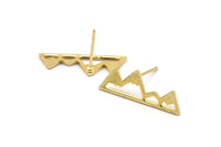 Gold Mountain Earring, 6 Gold Plated Brass Mountain Shaped Stud Earrings (22x7x1mm) D0827 A1214 Q1082
