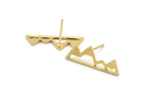 Gold Mountain Earring, 6 Gold Plated Brass Mountain Shaped Stud Earrings (22x7x1mm) D0827 A1214 Q1082