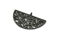 Black Ethnic Pendant, 2 Oxidized Black Brass Semi Circle Pendants With 1 Loop (37x22x1mm) V043