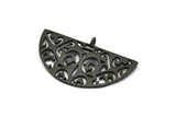 Black Ethnic Pendant, 2 Oxidized Black Brass Semi Circle Pendants With 1 Loop (37x22x1mm) V043